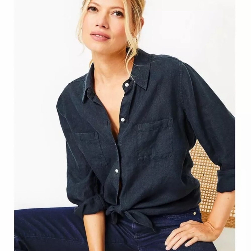 Lilly Pulitzer black linen Seaview Top